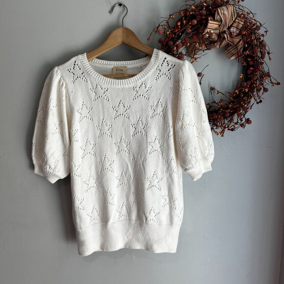 Elie Tahari Women's Perforated Star Knit Sweater Top MEDIUM Bright White - Picture 1 of 10